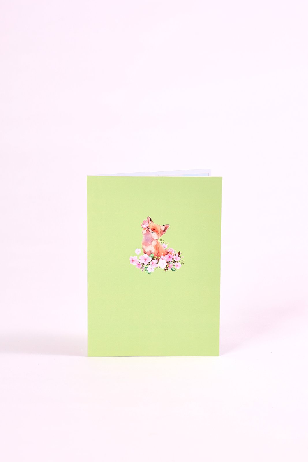 Fox Cherry Blossom Crescent Moon Greeting Card