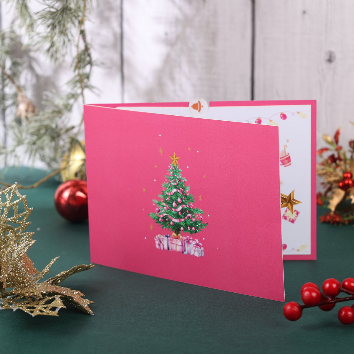 Pink Christmas Tree Greeting Card