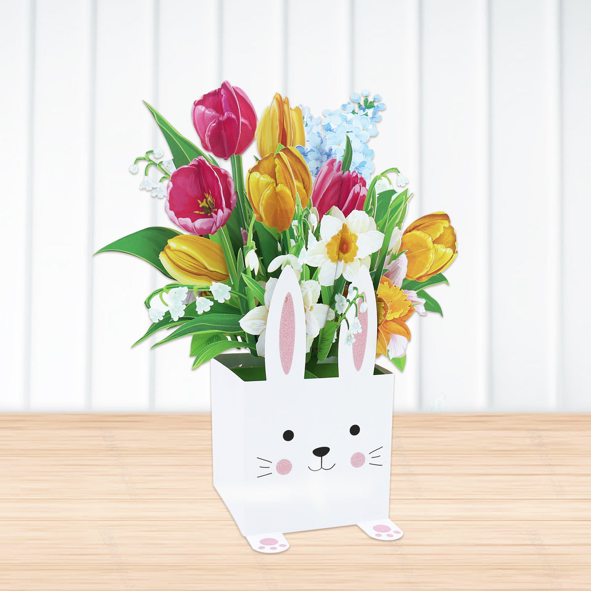 Factory Low MOQ Bunny Lily Blooming Flower Box 3D Pop-up Card Easter Floral Greeting Card