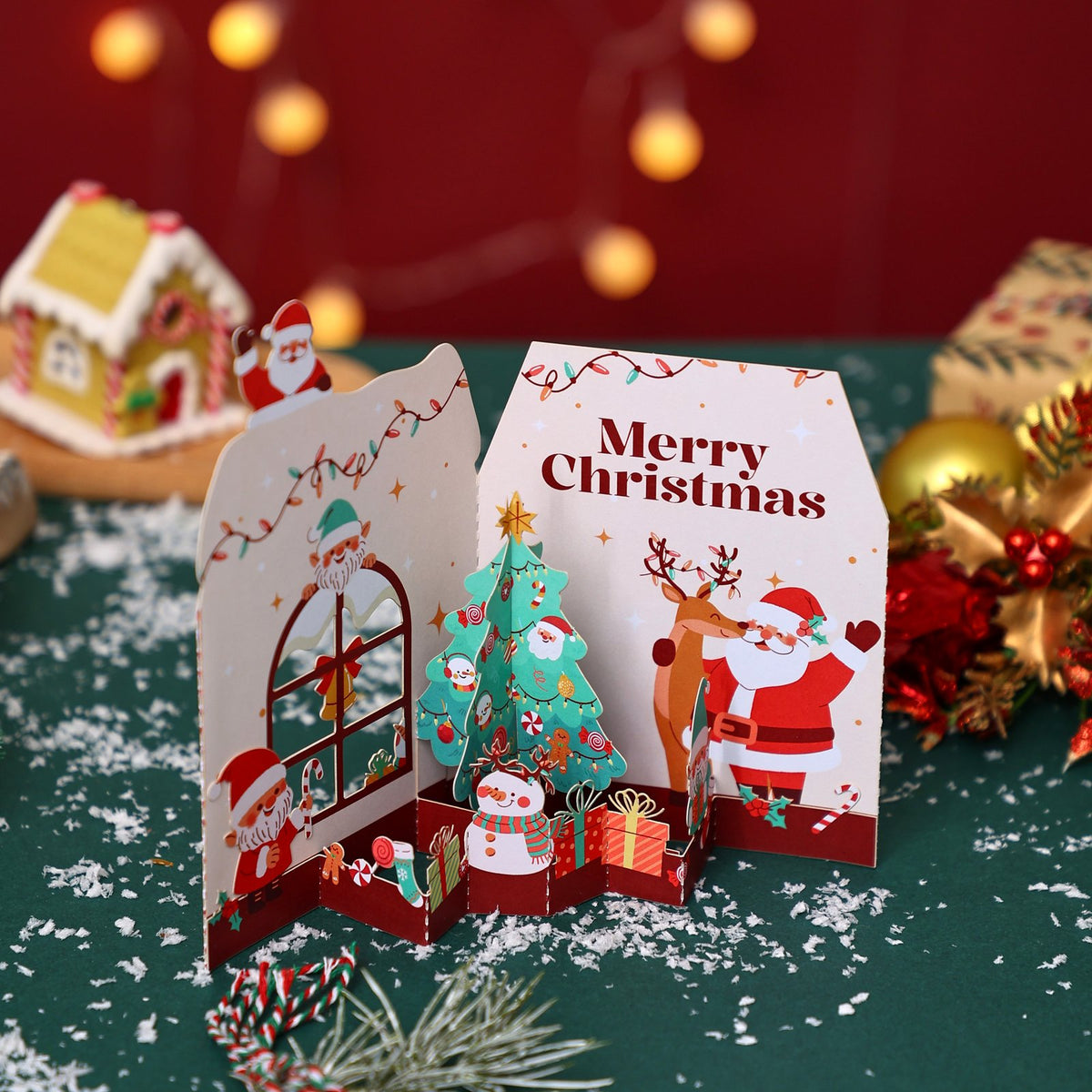 Christmas Tree Gnome Open Door 3D Pop Up Card