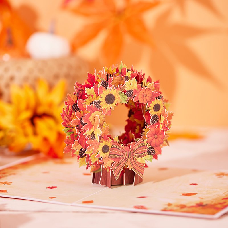 Autumn Floral Wreath Flip Pop Up Card