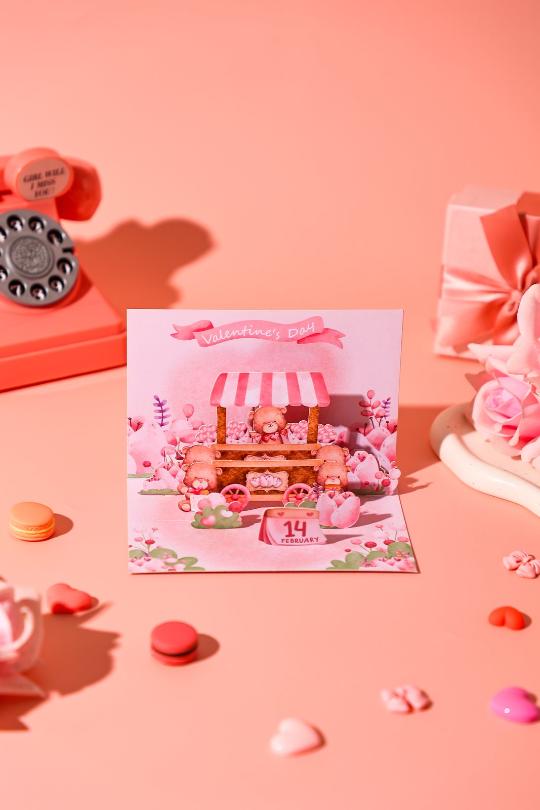Valentine's Day Bear Car 90° 3D Pop Up Card