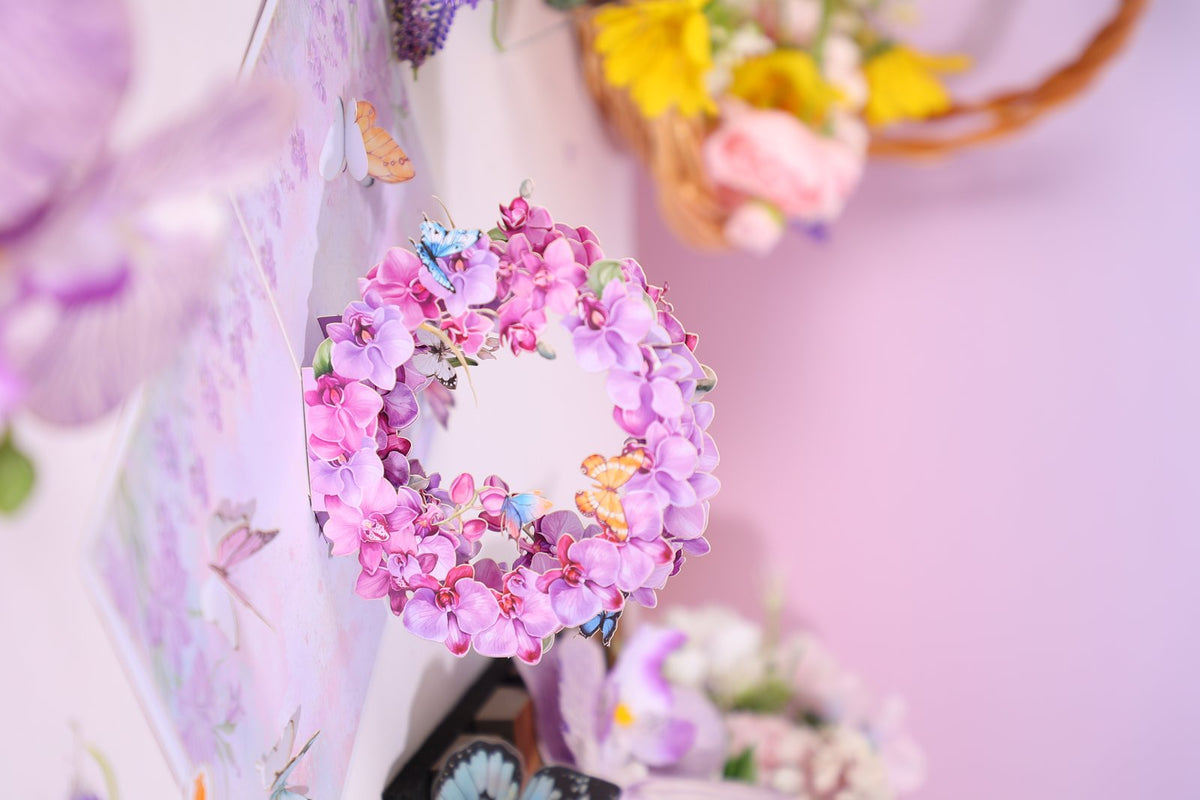 Purple Orchid Floral Wreath 3D Pop Up Card
