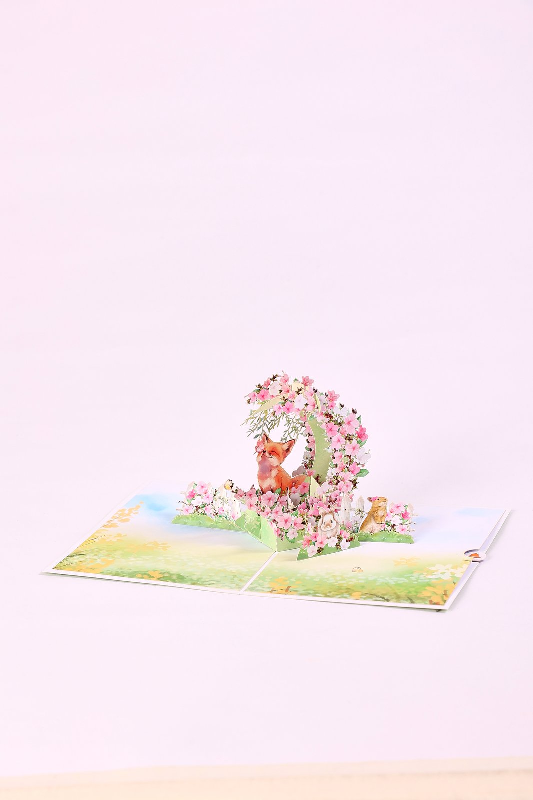 Fox Cherry Blossom Crescent Moon Greeting Card