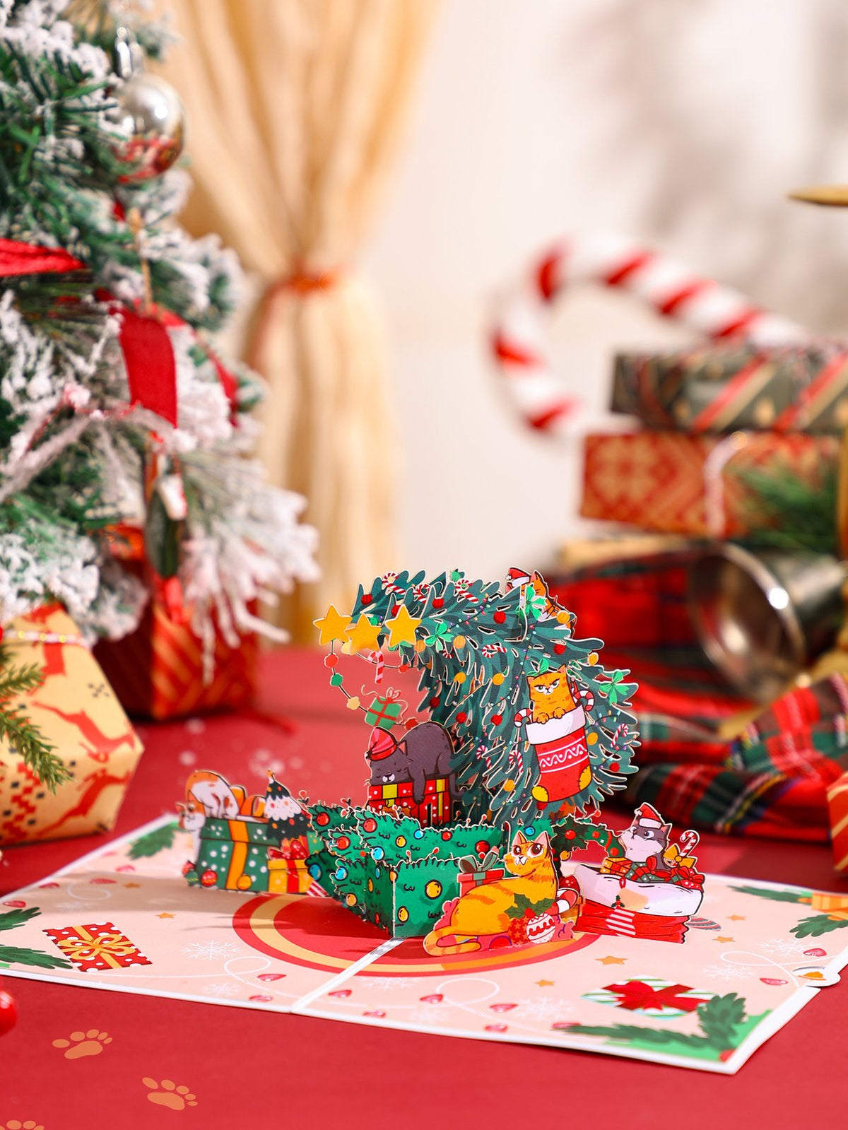 Christmas Tree Cat Crescent Moon 3D Pop Up Card