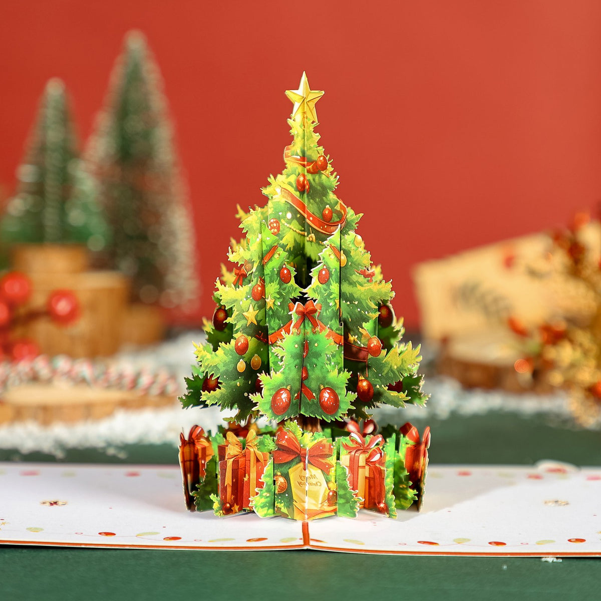 Red Tone Christmas Tree Pop Up Card
