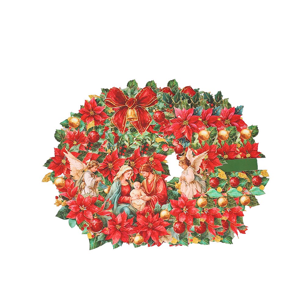 Red Nativity Floral Wreath Ornament