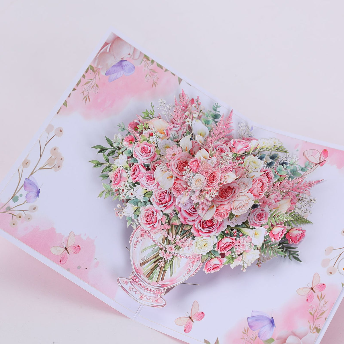Pink Rose Flower Vase Pop Up Card