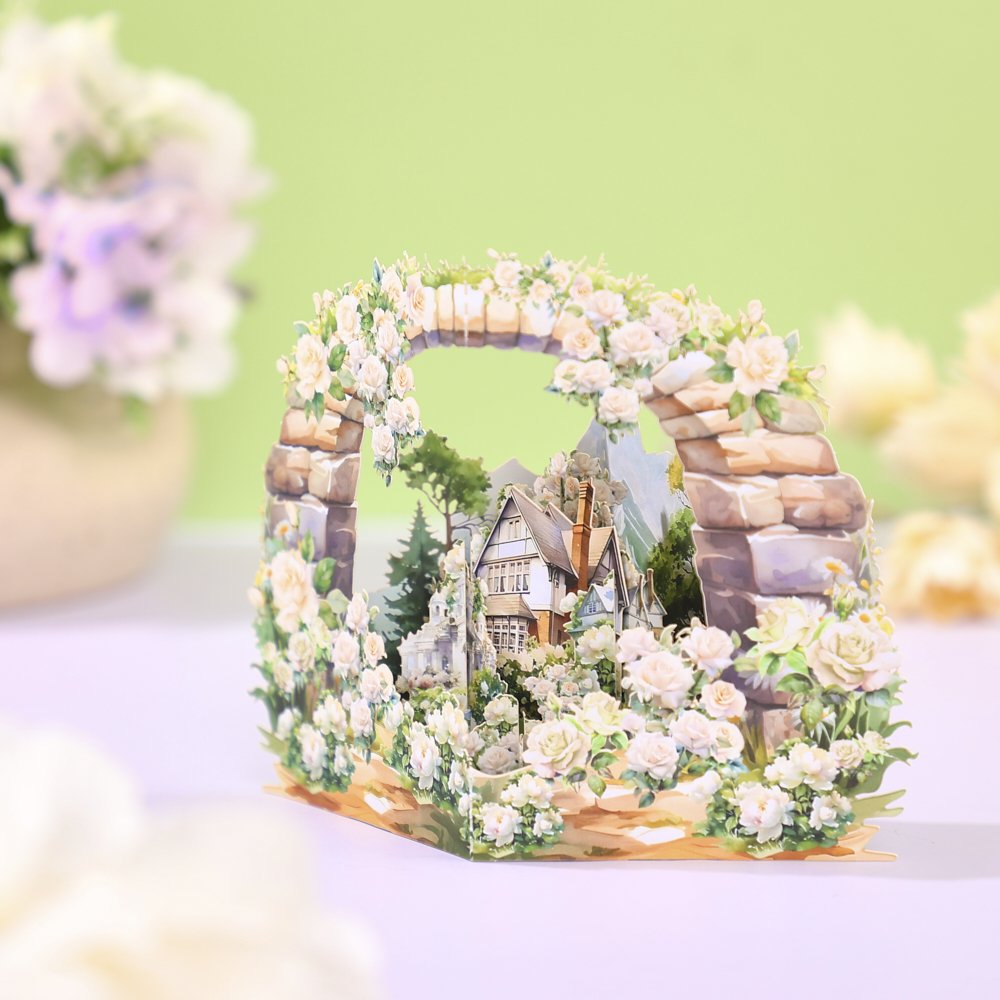 White Rose Dream Wedding 3D Pop Up Card