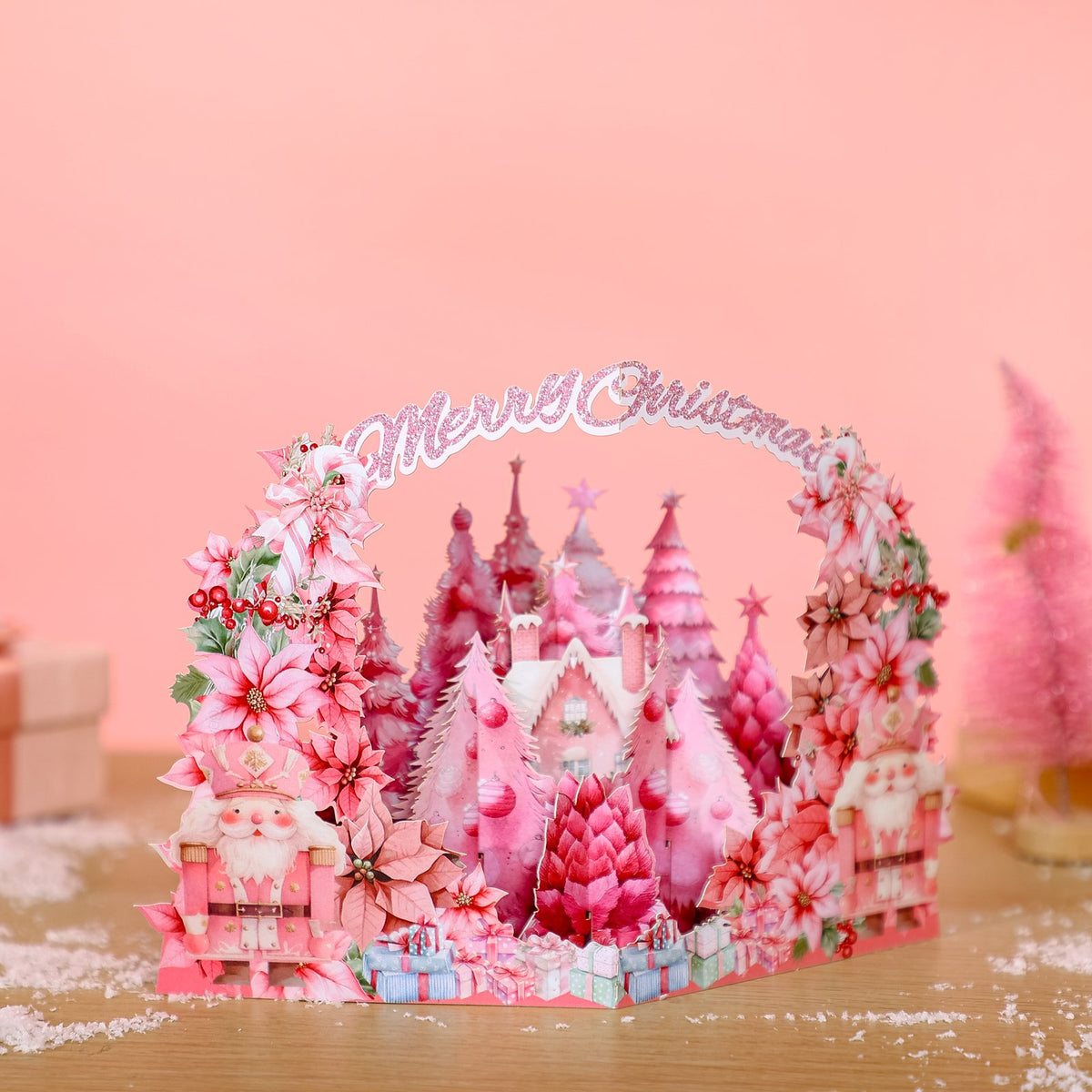 Pink Christmas Castle 3D Pop Up Card