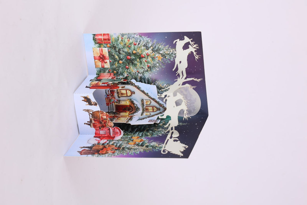 Red Christmas Snowy Night Flip Pop Up Card