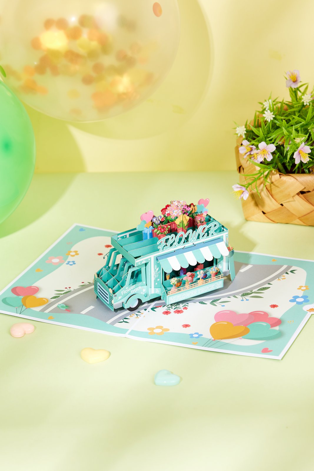 Premium Flower Cart 3D Pop Up Card Light Blue