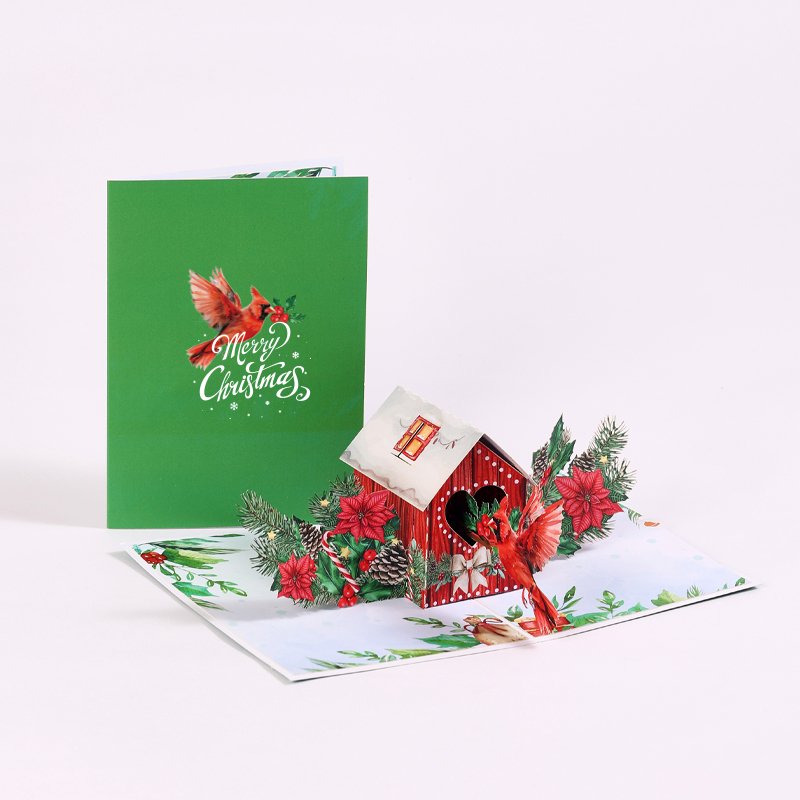 North American Peacock Bird House Christmas Blessings Greeting Card