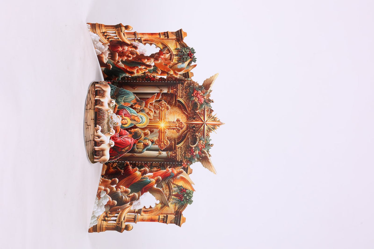 Gold Nativity Manger 3D Pop Up Card