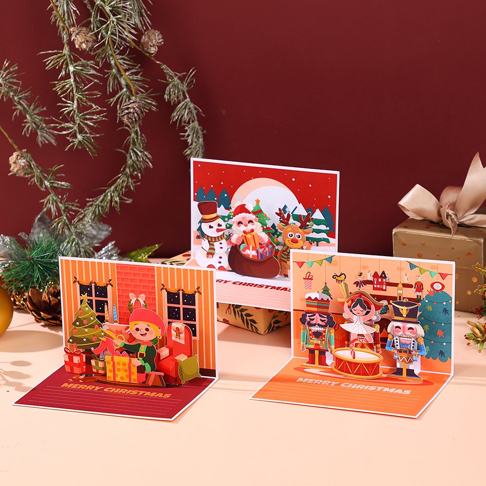 Santa Claus Trumpet Flip Pop Up Card Orange Red