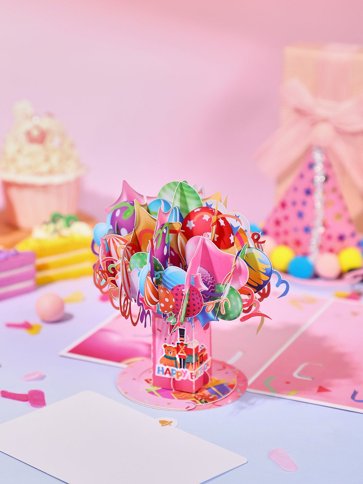 Pink Birthday Balloon Flip Pop Up Card