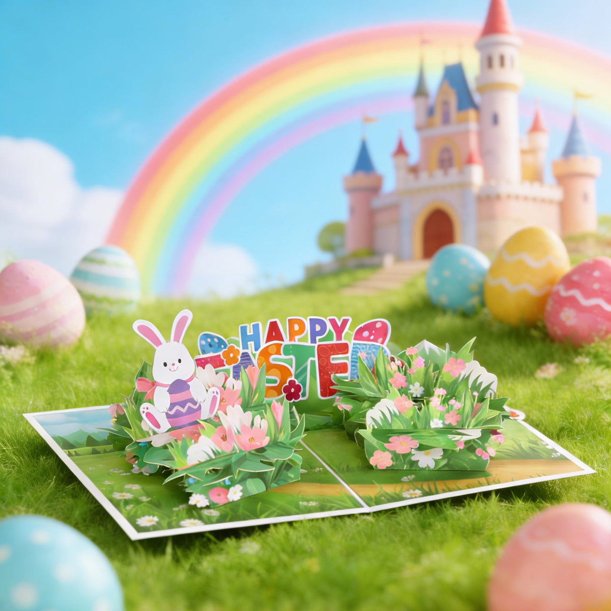 Blue Bunny Easter Egg Flip Pop Up Card