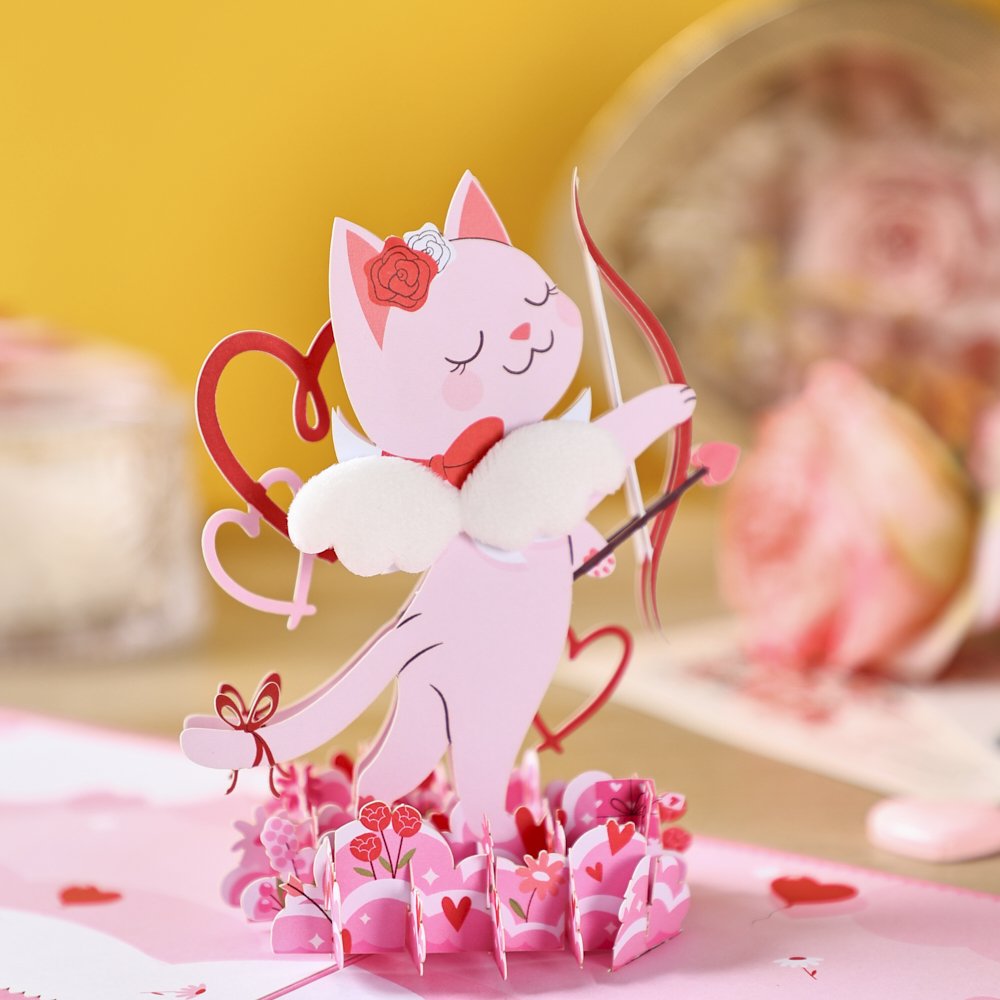 Cupid Kitten 3D Pop Up Card Wings