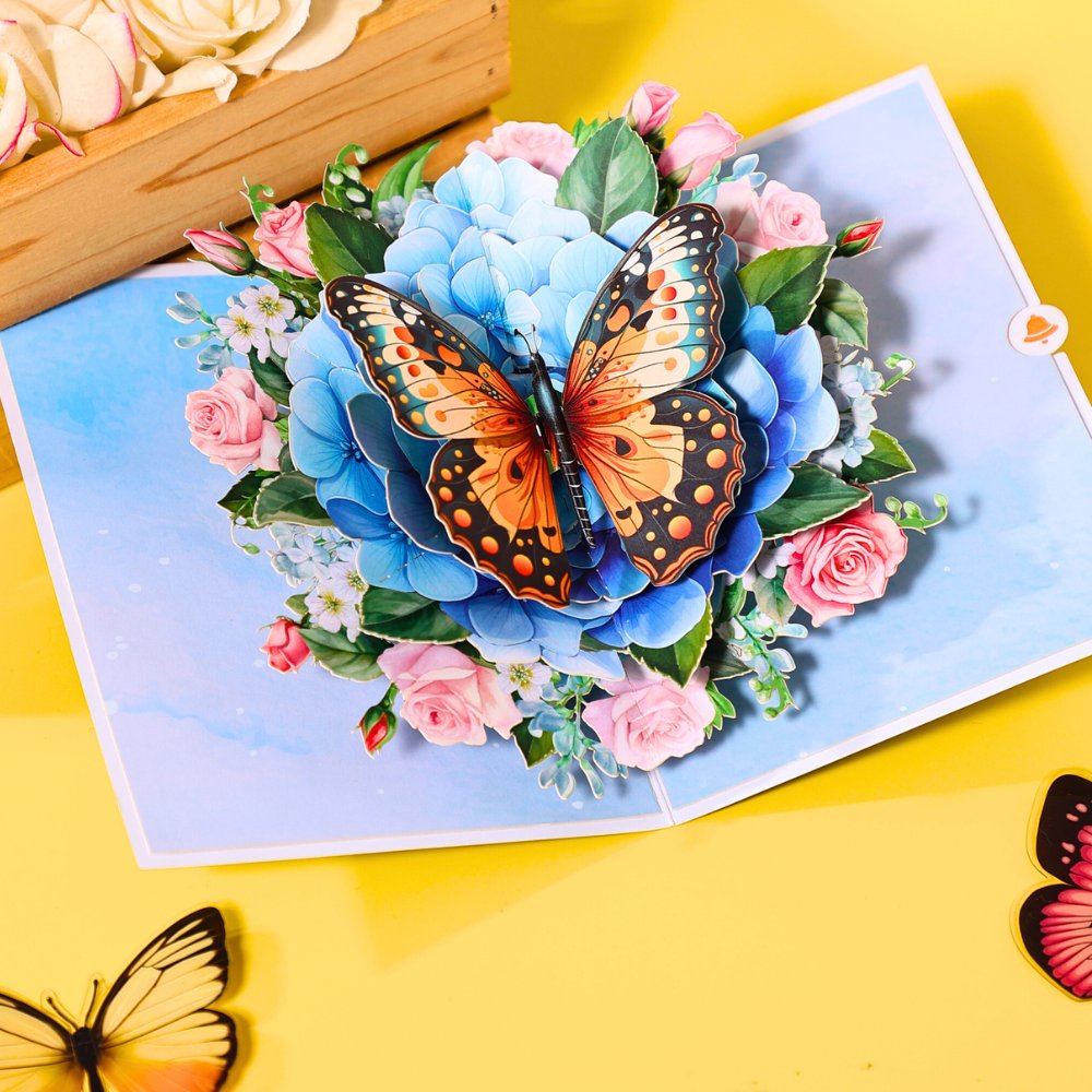 Blue Hydrangea Butterfly Greeting Card