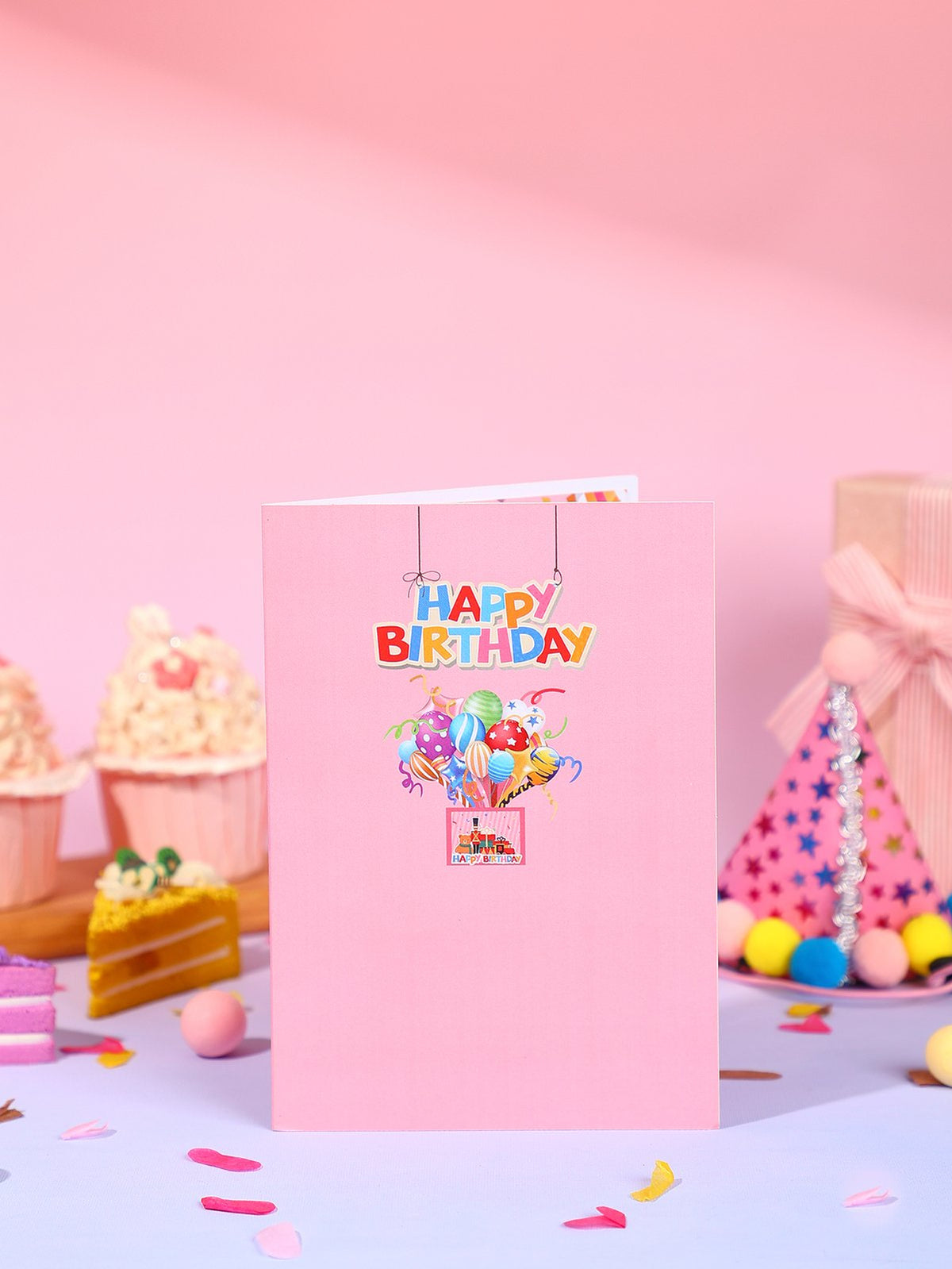 Pink Birthday Balloon Flip Pop Up Card