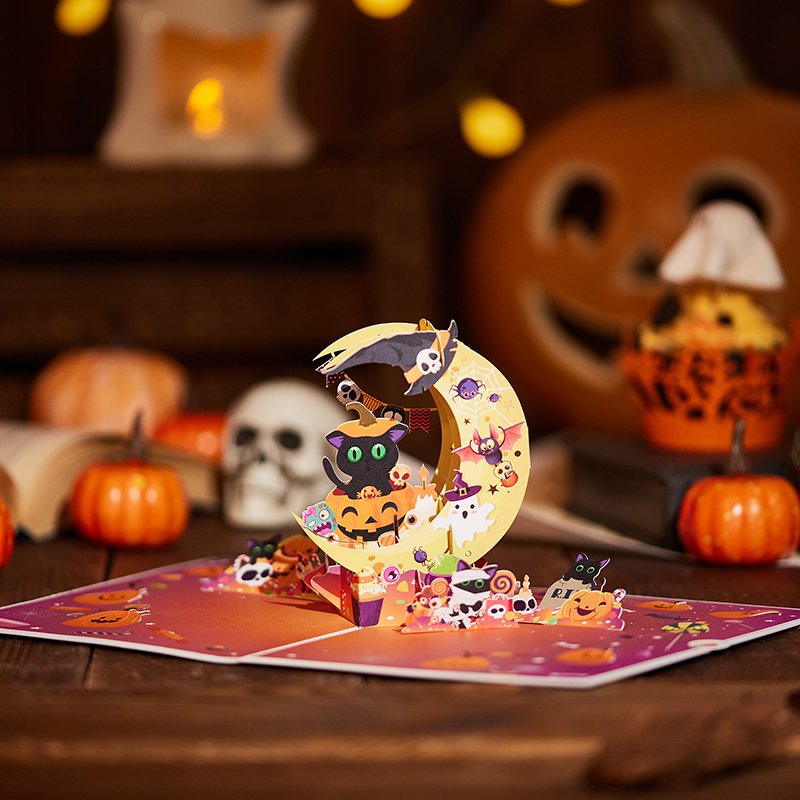 Halloween Pumpkin Crescent Moon Greeting Card