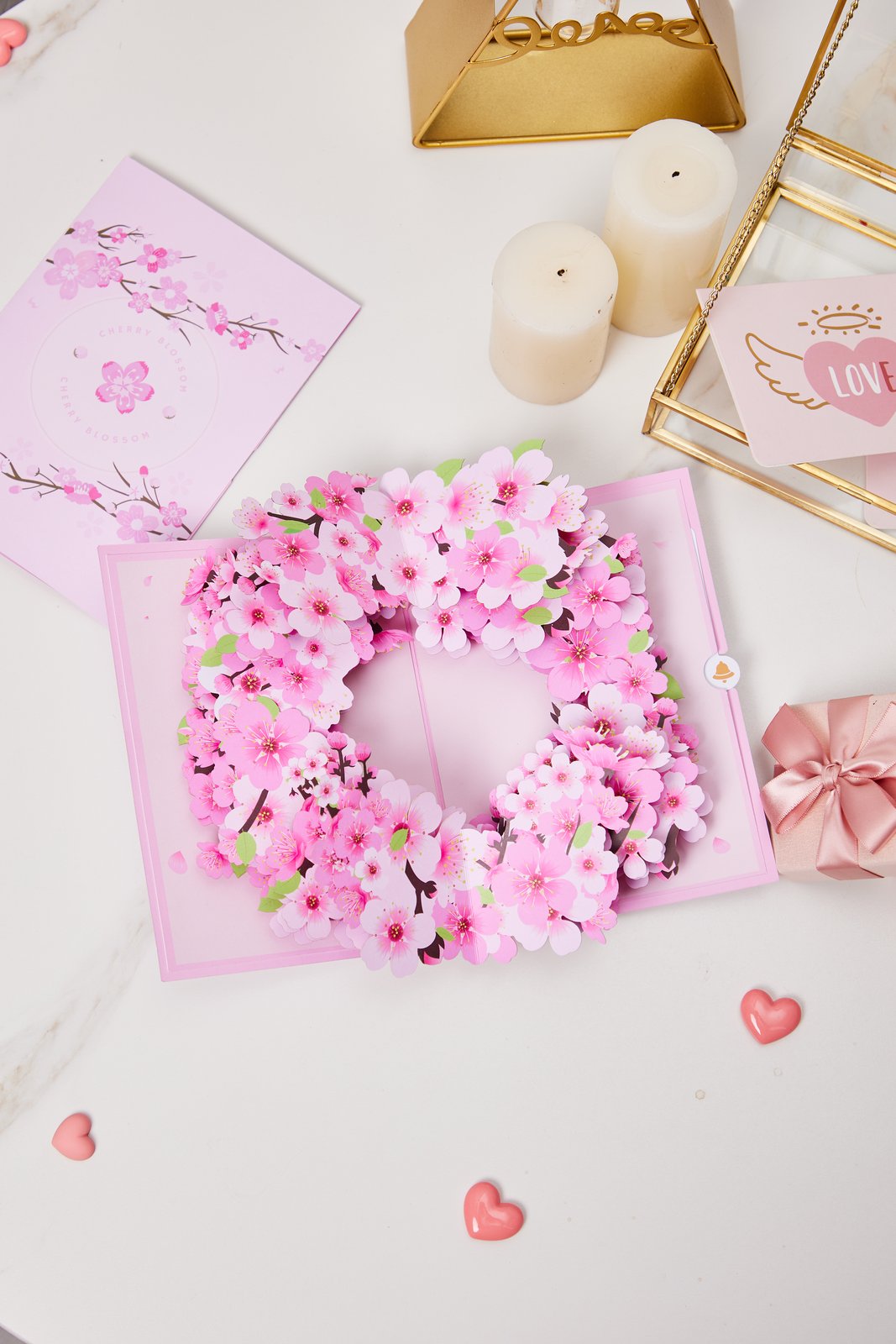 Cherry Blossom Floral Wreath 3D Pop Up Card