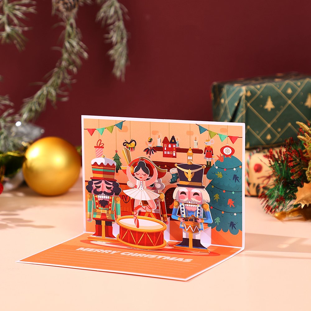 Santa Claus Trumpet Flip Pop Up Card Orange Red
