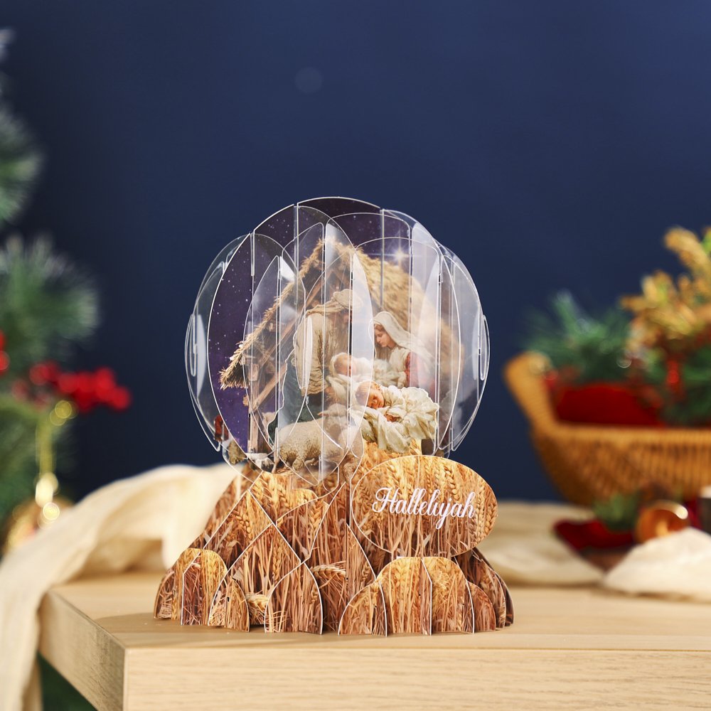 Christmas Nativity Manger Crystal Ball Card