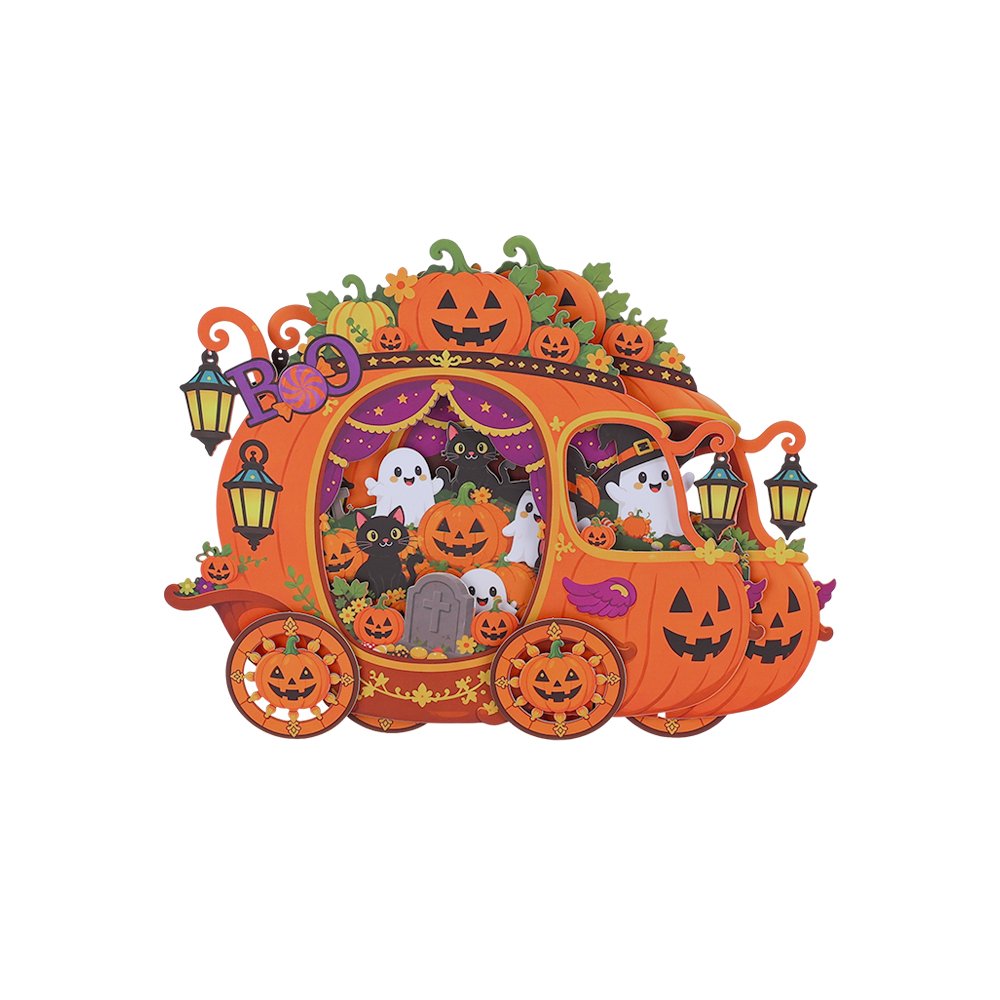 Halloween Cartoon Pumpkin Horse Carriage Greeting Card