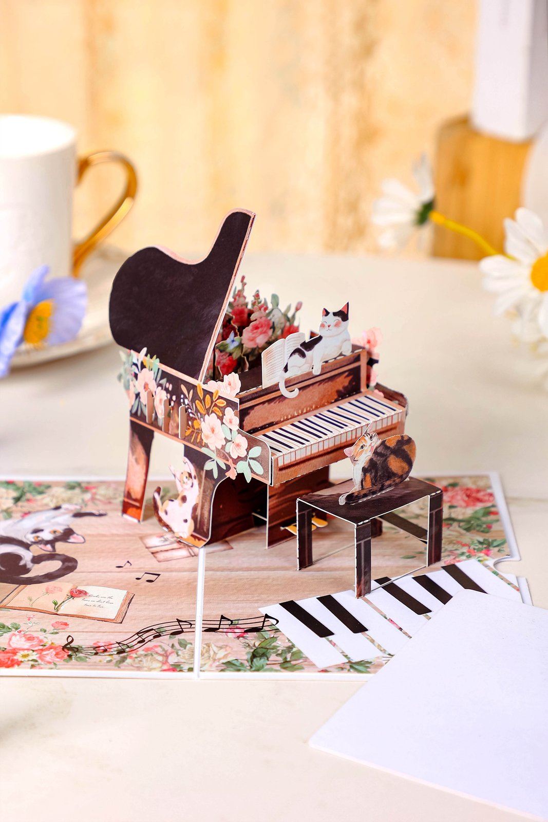 Cat Music Book Flip Pop Up Card