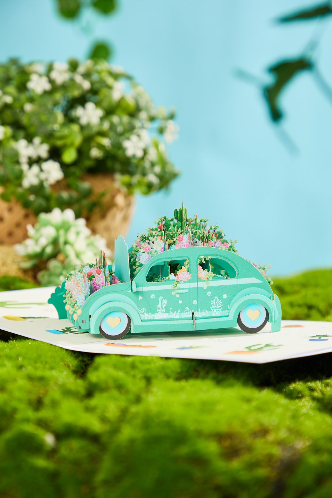 Succulent Cactus Flower Cart Pop Up Card