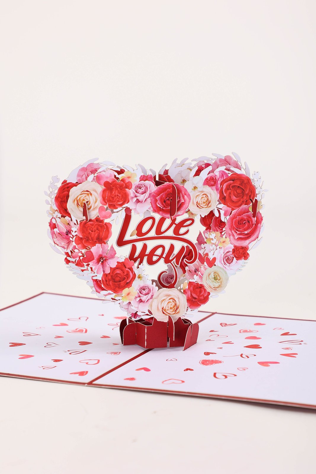 Rose Heart Floral Wreath 3D Pop Up Card