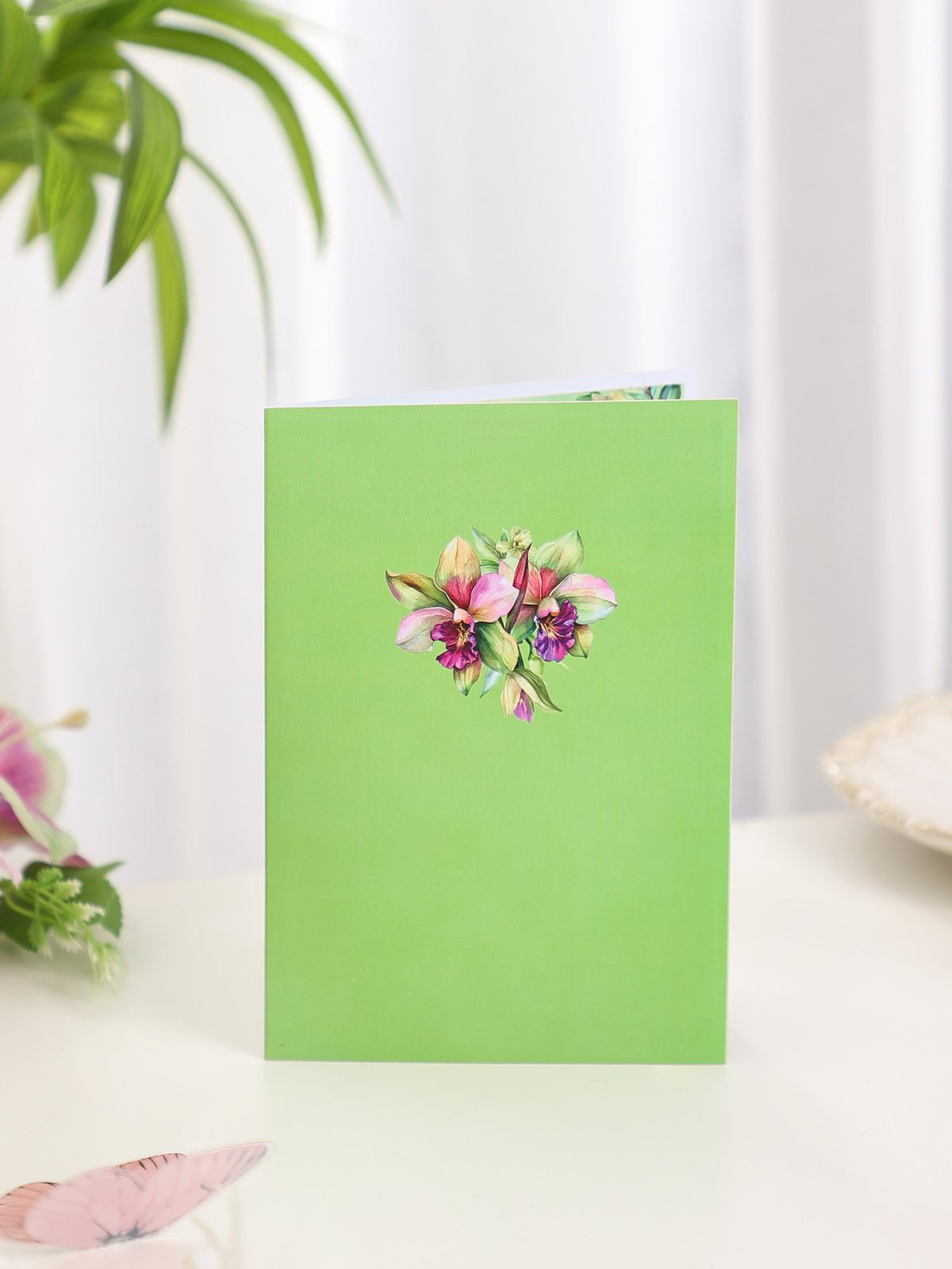 Green Dendrobium Orchid Floral Branch Greeting Card
