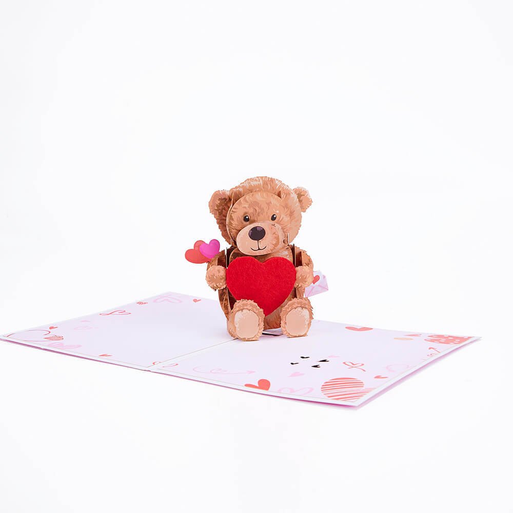 LED Lights & Music Teddy Bear Heart 3D Pop Up Card
