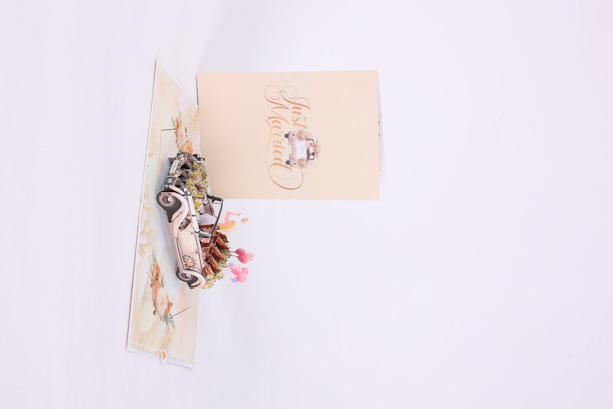 Wedding Vintage Car Flip Pop Up Card