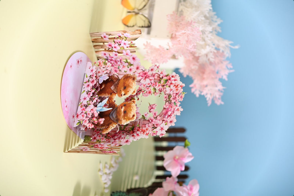 Cherry Blossom Bear Double Door Card