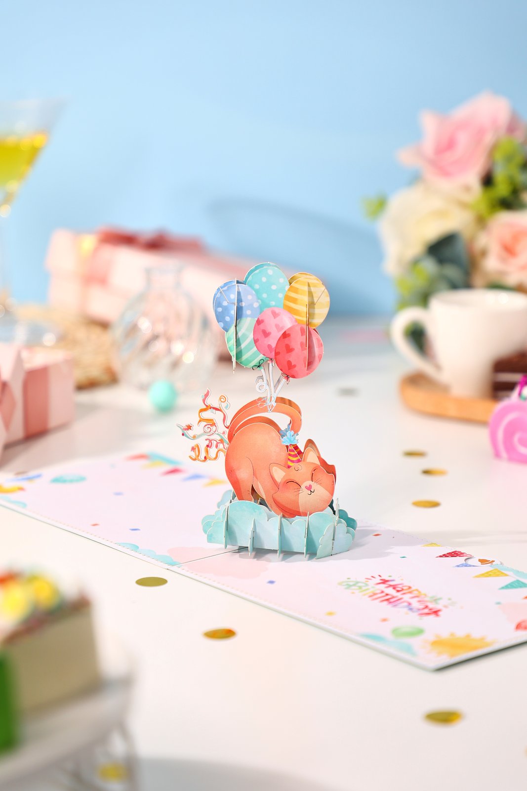 Cat Balloon Birthday 3D Pop Up Card