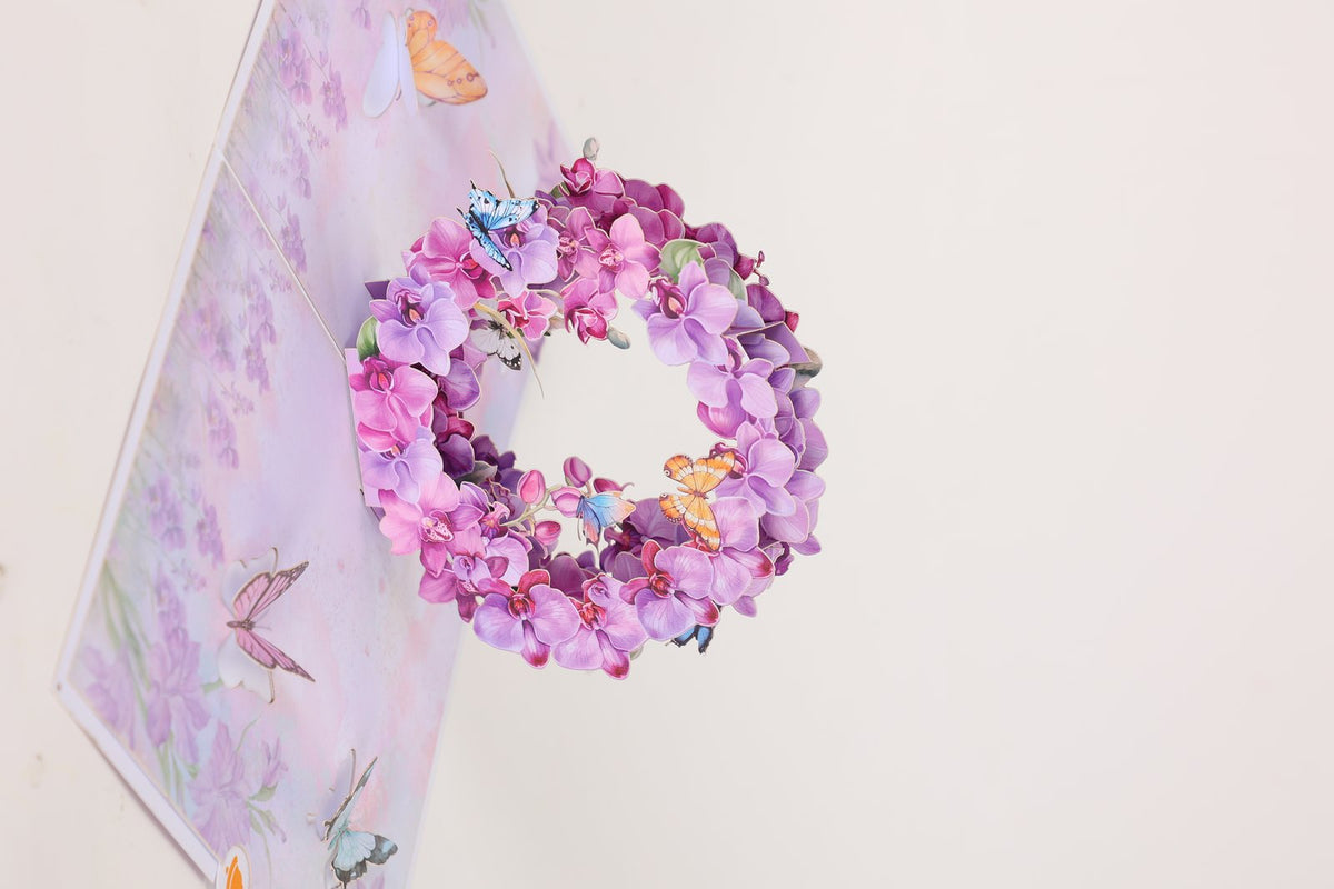 Purple Orchid Floral Wreath 3D Pop Up Card