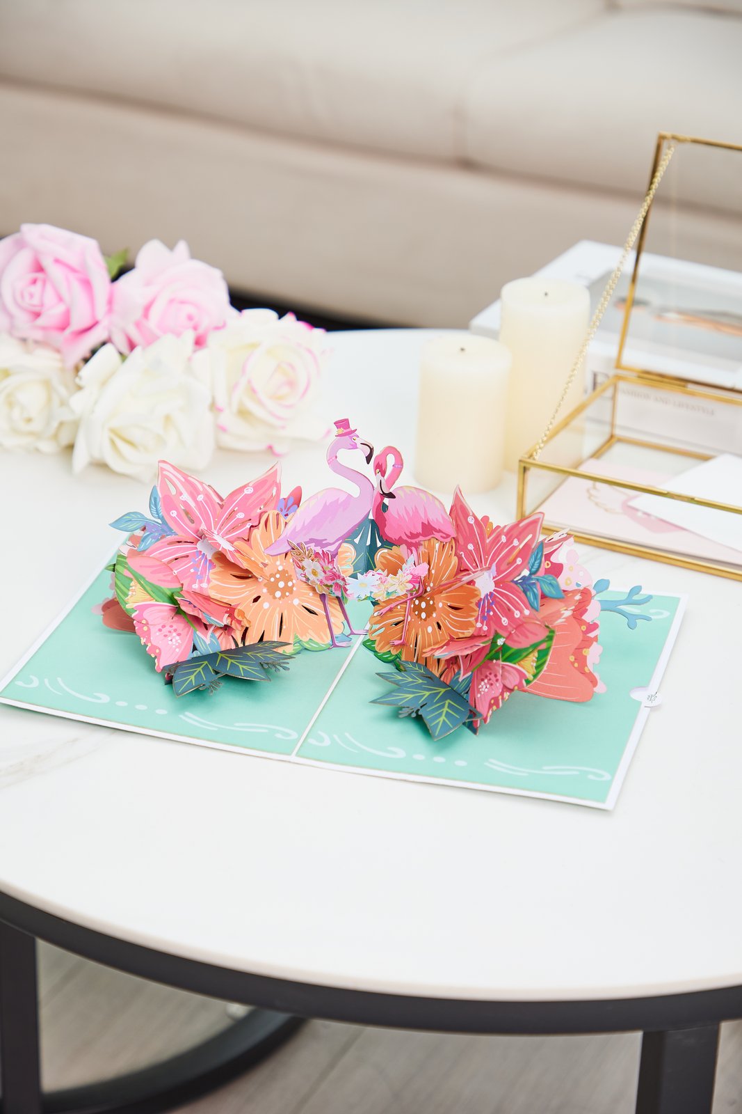 Flamingo Fresh Flowers Greeting Card