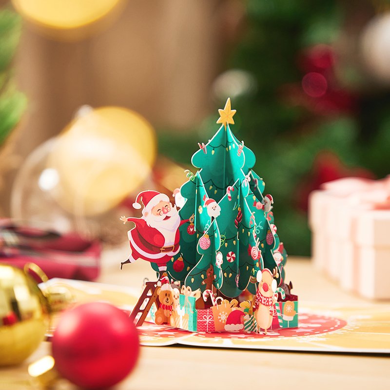 Santa Claus Climbing Christmas Tree 3D Pop Up Card
