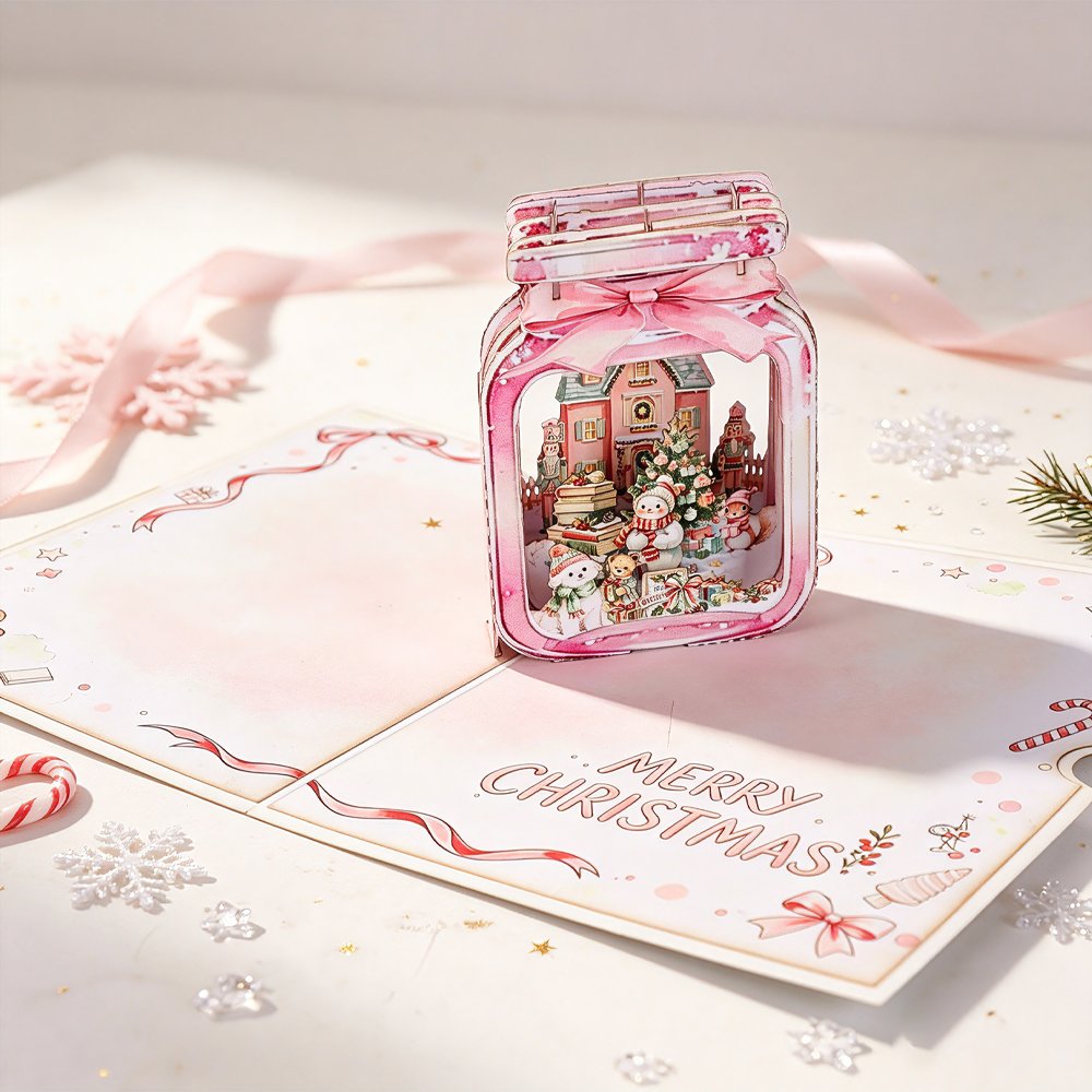Christmas Pink Green Gift 3D Pop Up Card