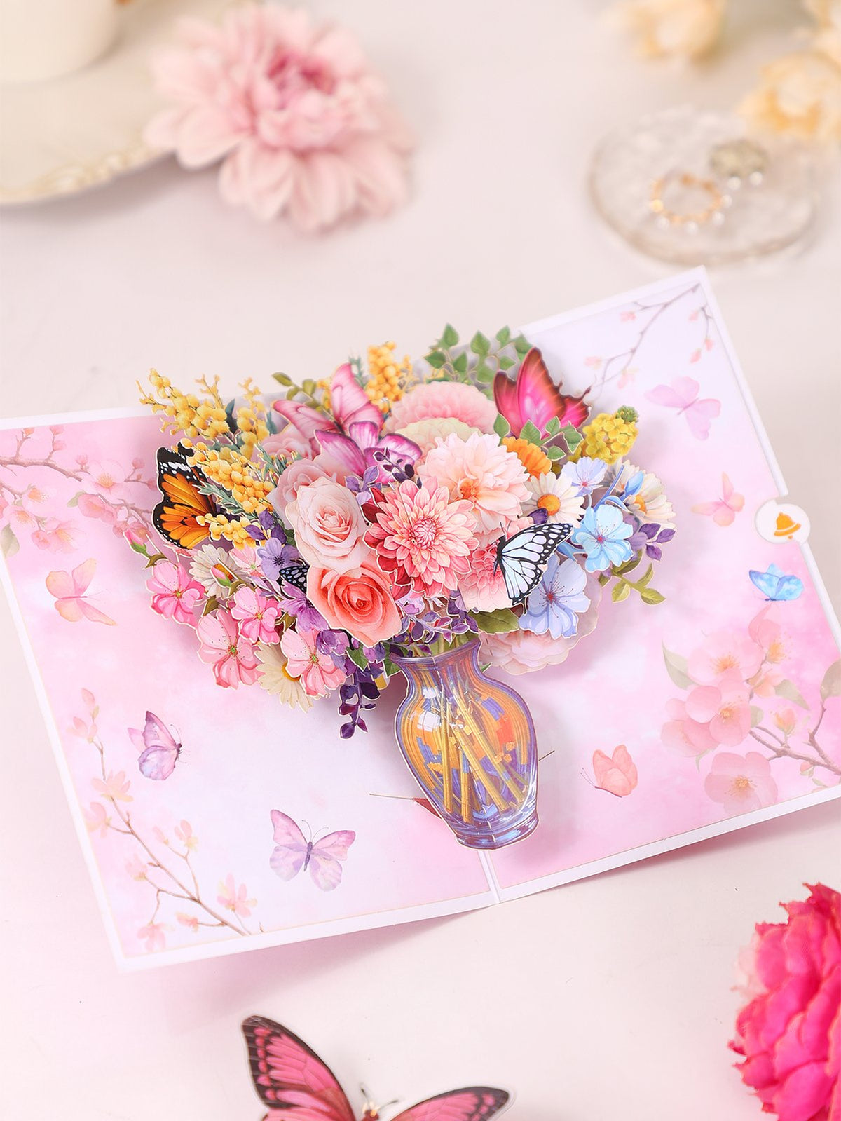 Dahlia Flower Vase 3D Pop Up Card