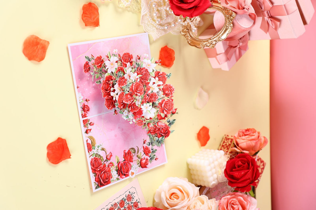 Red Rose Branch 3D Pop Up Card