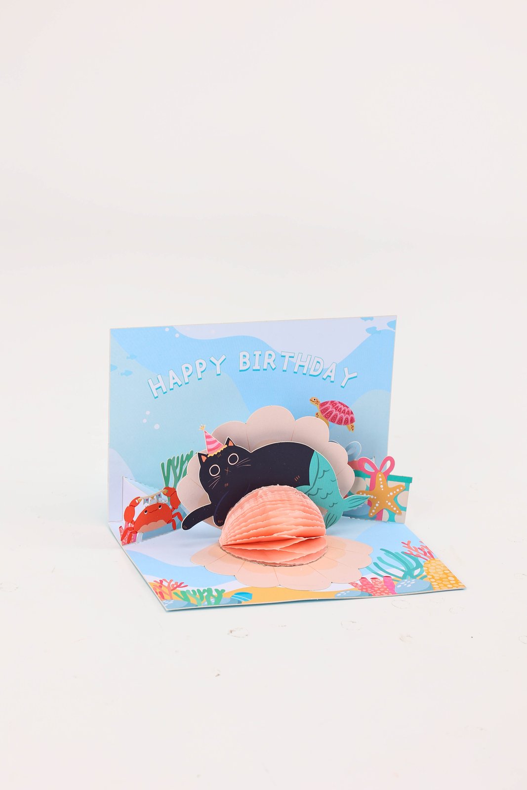 Seashell Pearl Cat Fish Birthday 3D Pop Up Card