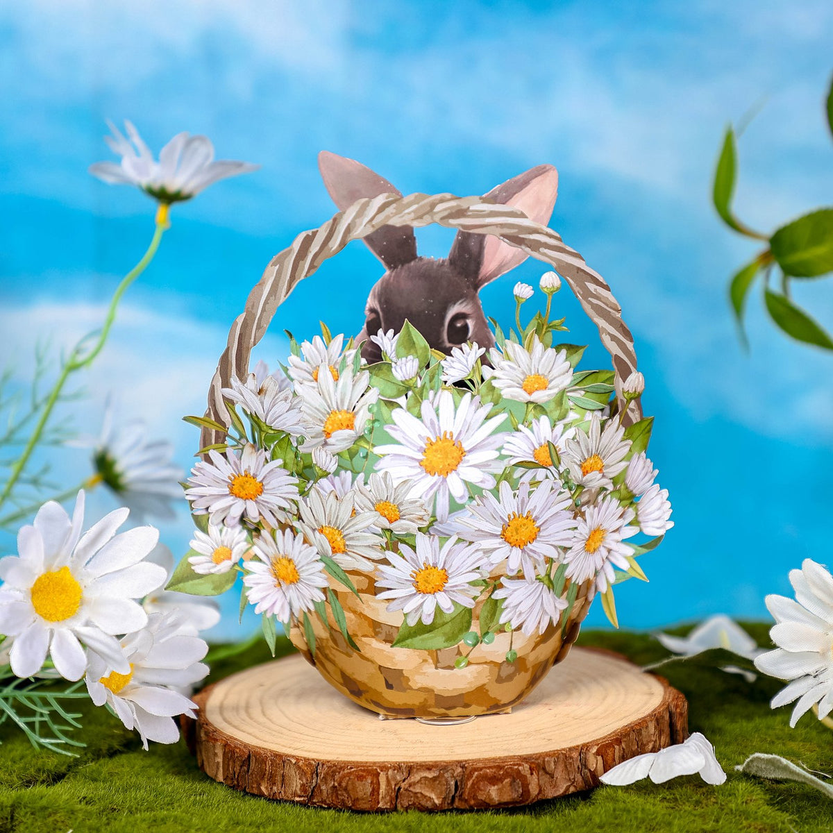 Black Rabbit Daisy Flower Basket Hanging Ornament