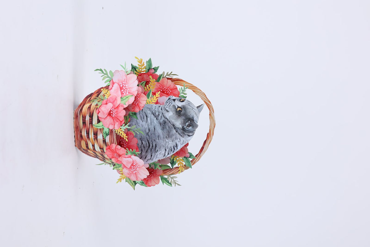 Blue Cat Flower Basket Hanging Ornament