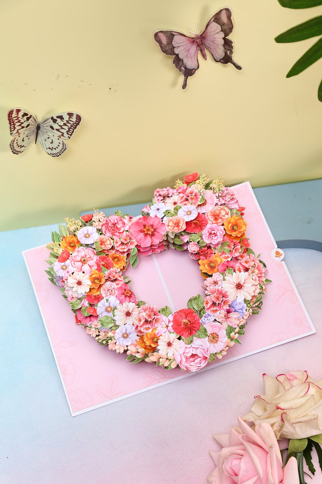 Light Pink Rose Heart 3D Pop Up Card