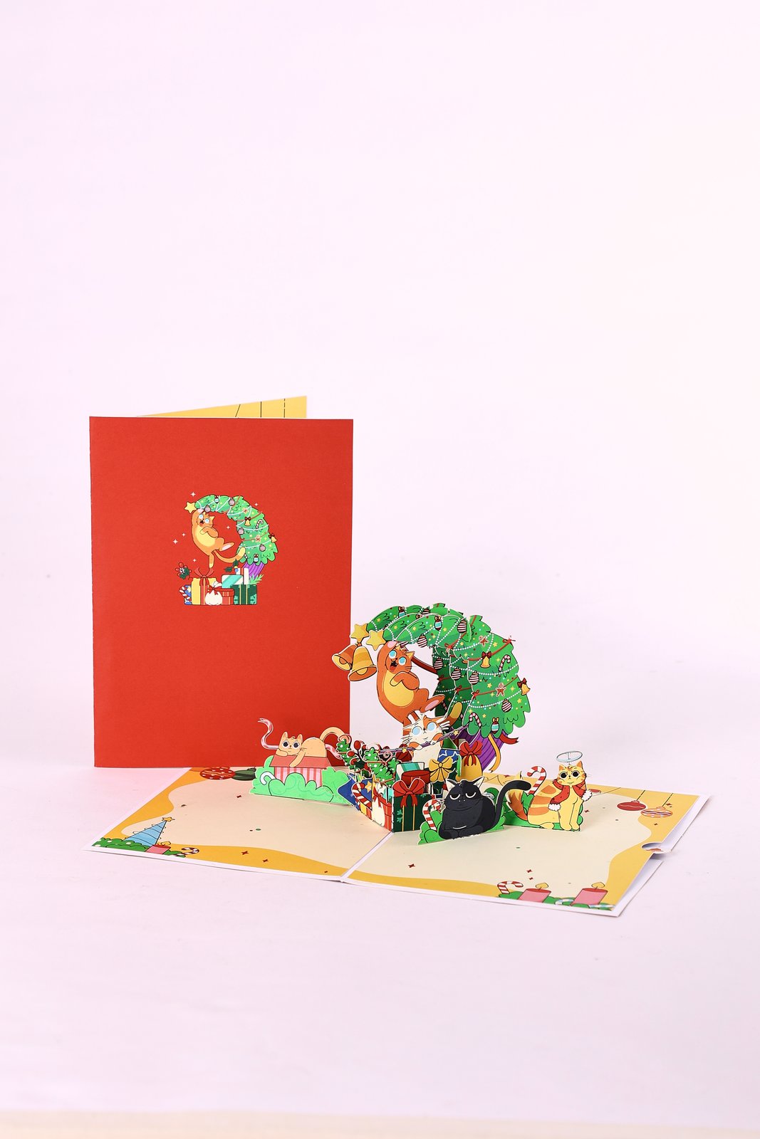 Cat Christmas Tree Crescent Moon 3D Pop Up Card