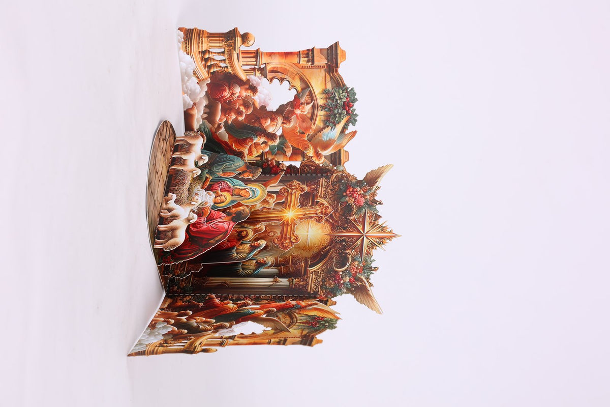 Gold Nativity Manger 3D Pop Up Card