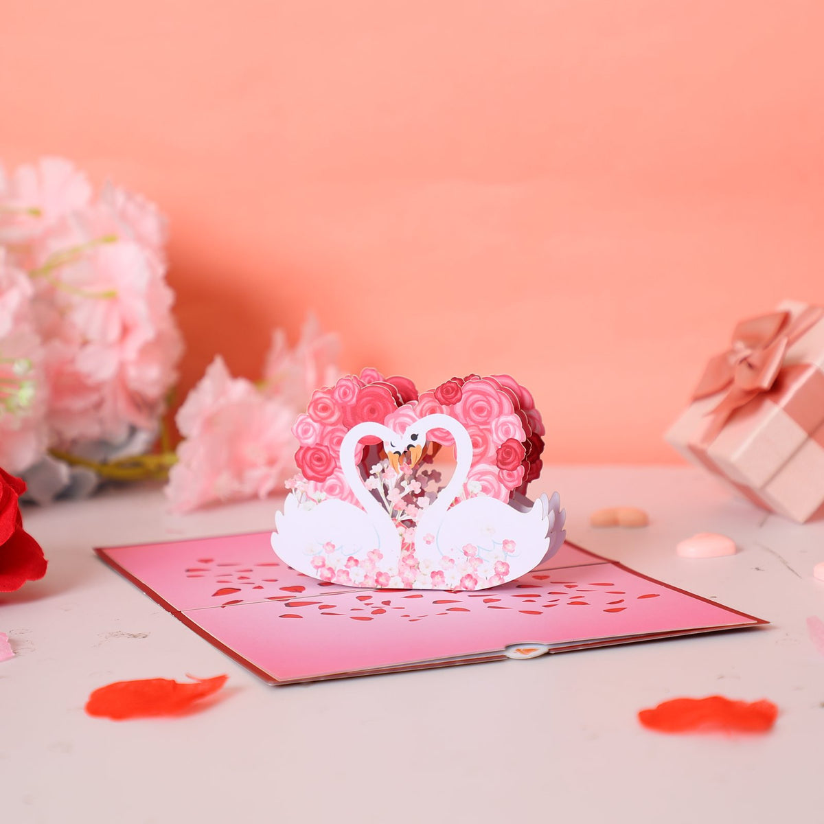 Heart Rose Swan Greeting Card